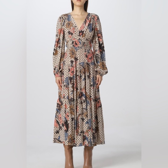 Ulla Johnson Women’s Size 0 Silk Linnea Midi Dress Jasmine Floral Tiered pockets - Picture 1 of 16
